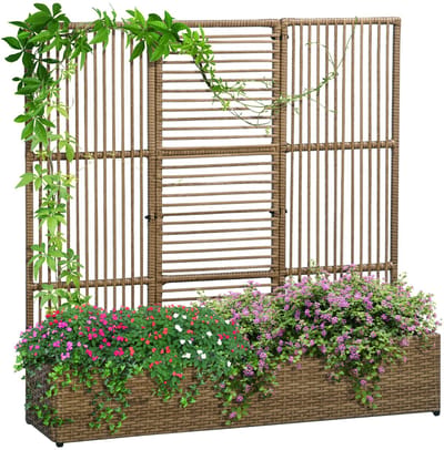 Outsunny plantenbak - pe-rattan - staal - 103x103x29 cm - zand