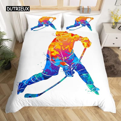 Hockey Dekbedovertrek Set 2/3 stuks Hockey Sporten Dekbedovertrek Polyester Hockey Puck Bal King Queen Size Dekbedovertrek voor Kinderen Jongens EU single(135x200cm)