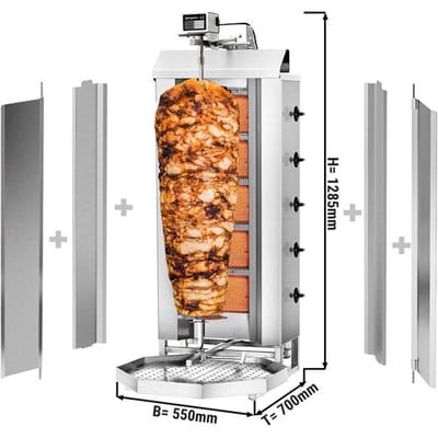 GGM Gastro Gas Gyros-/ Dönergrill - 5 Brenner - max. 80 kg - inkl. 2 Schutzbleche & 2 Flügeltüren