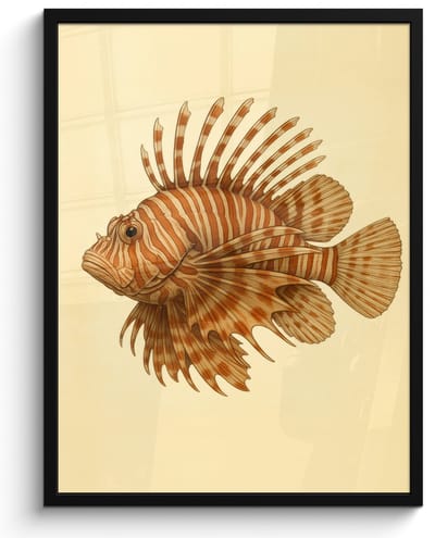 Poster in lijst - Fotolijst 60x80 cm - Posters - Strepen - Vis - Rond - Stekels - Posterlijst zwart - Decoratie - Wanddecoratie woonkamer - Muurdecoratie slaapkamer