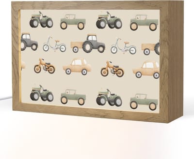Nachtlampje 30x20 cm - Kinder lampje - Retro - voertuigen - patroon - Tafellamp kinderkamer - Slaapkamer lamp - Bedlamp kinderen - Kinderlampje stopcontact - Wandlamp babykamer - Nachtlampjes
