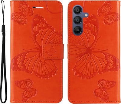 Coverup Hoesje - Geschikt voor Samsung Galaxy A17 / A26 / A16 Hoesje - Coverup Vlinders Book Case - Oranje