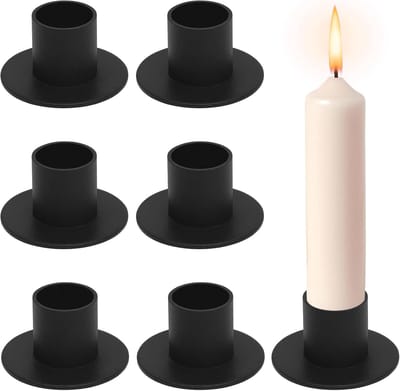 Famanu - Set van 6 metalen kandelaars voor staafkaarsen, mat zwart, vintage stijl