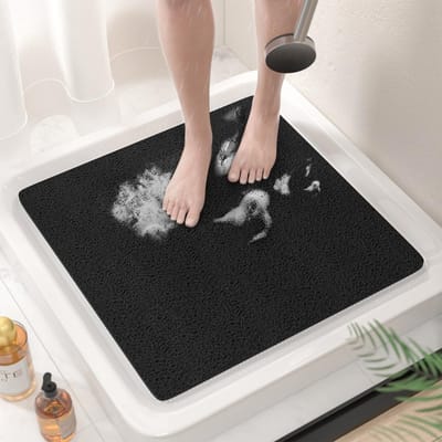 Antislip Douchemattens, 53 x 53 cm, Zachte PVC Badmat zonder Zuignappen, Sneldrogend en Efficiënte Afvoer, Zwart, Veilig en Comfortabel voor Badkamergebruik