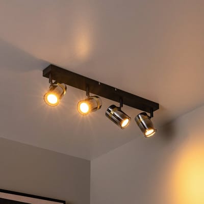 Lucide Plafondspot Upton, lengte 56 cm, zwart/rookgrijs, 4-lamps.