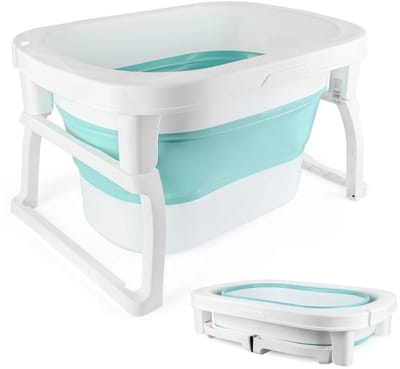 Solidchoice - Dailygoods Babybadje voor 0-24 maanden, opvouwbare babybadje met een kleine krukje, draagbaar babybadje voor pasgeborene