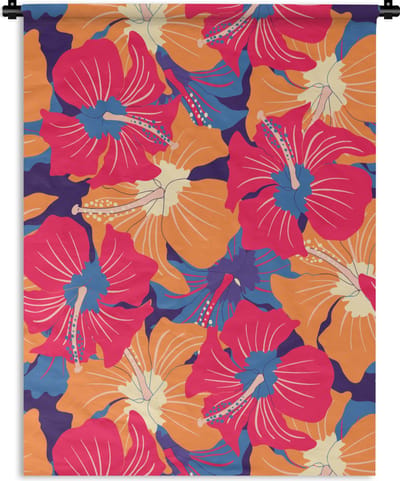 Wandkleed - Wanddoek - Zomer - Bloemen - Hawaii - Patronen - 90x120 cm - Wandtapijt
