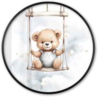 Poster in lijst Rond - Fotolijst 60x60 cm - Posters - Beer - Baby - Dier - Kinderen - Ronde posterlijst zwart - Decoratie - Wanddecoratie woonkamer - Muurdecoratie slaapkamer