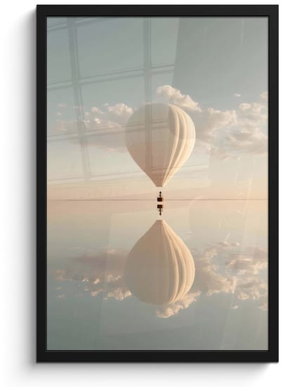 Poster in lijst - Fotolijst 40x60 cm - Posters - Luchtballon - Wolken - Water - Blauw - Posterlijst zwart - Decoratie - Wanddecoratie woonkamer - Muurdecoratie slaapkamer
