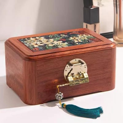 Sieradendoos Hout - Juwelendoosje Opbergdoos - Sieraden Organiseren - Handgemaakt Met Bloempatronen - 197 x 138 x 92 cm - Palissander