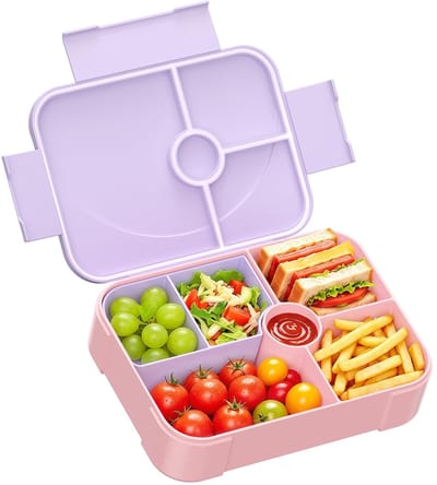 Broodtrommel voor kinderen met vakken, lekvrij, lunchbox, bento box voor school, kleuterschool (paars)
