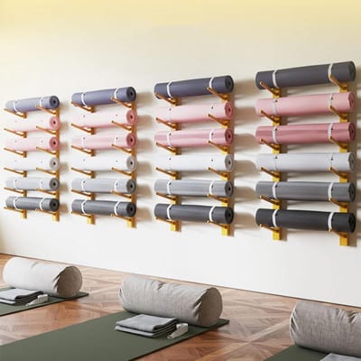 Wandopslag Fitness Apparatuur - Yoga Mat Rek - Sportkamer Organiseren - Ruimtebesparend Ontwerp - 6 Niveaus - Hout