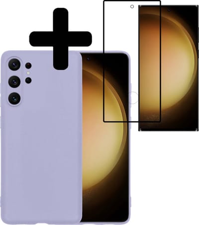 Hoesje - Met Screenprotector - Geschikt voor Samsung Galaxy S23 Ultra - Sterk & Shockproof - Back Cover - Siliconen Case - Telefoon Hoes - Telefoonhoesjes - Lila