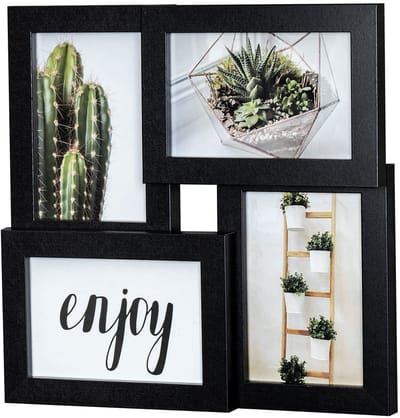 Dailygoods - Fotolijst 30x30cm zwart hout voor 4 foto's - Collage Fotolijst Galerij