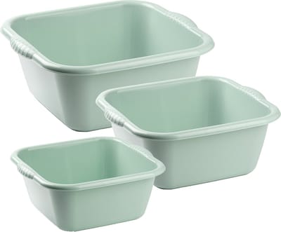 Forte Plastics Afwasbak teil - set van 3 formaten - 6 en 10 en 15 liter - mint groen - kunststof
