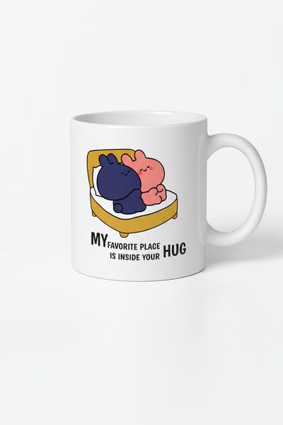 Mok met Knuffelende Konijntjes - 'Mijn Favoriete Plek is in Jouw Knuffel' | Romantisch Cadeau Liefde Koppel