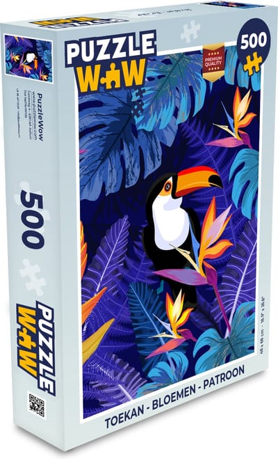 Puzzel Jungle - Toekan - Bloemen - Planten - Kinderen - Paars - Dieren - Legpuzzel - Puzzel 500 stukjes