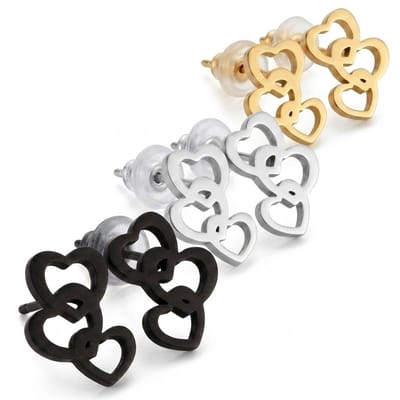 Zwart zilverkleurig goudkleurig oorbellen dames earparty set drievoudig hart oorknopjes roestvrij staal geometrische hartjes oorstekers 3 paar minimalistische oorbellen