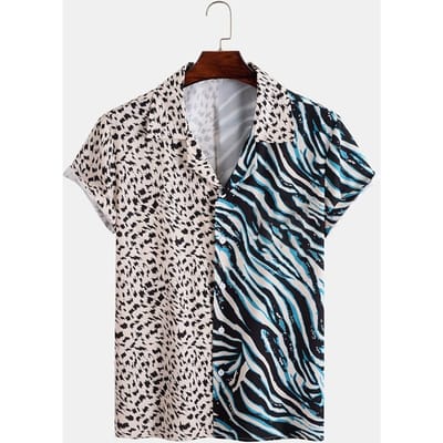 Chemise d'été pour homme à imprimé léopard zébré Vêtements de vacances hawaïennes Mode masculine Chemise style plage Chemise pour le quotidien Vêtements de rue 3XL gray