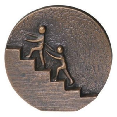 Plaket beeld brons samenwerken - 8 cm - ECHT BRONS - sculptuur beeld