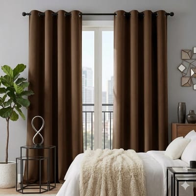 Maison Elara Verduisterende warmte-isolerende gordijnen met oogjes, 117 x 229 cm, bruin, 2 stuks