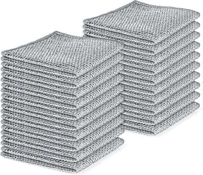 Afwasdoeken - 20 stuks - Vaatdoeken - Krasvrij - Herbruikbare - Schoonmaak Doeken - Multifunctionele - Zilverdraaddoeken - Voor fornuizen, gootstenen, borden en kookplaten - 20x20cm