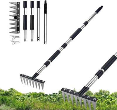Handmatige Wortelverwijderaar - Tuinhark Bodem - Gazon Onderhoud - Ergonomisch Gebogen Handvat - Verstelbaar tot 68.6 cm - Niet gespecificeerd