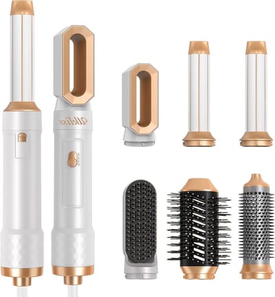 Haarstyler 6-in-1 - Heteluchtborstel Föhn - Haar Stijlen Krullen - Coanda Technologie - 27 x 25 x 8 cm - Wit