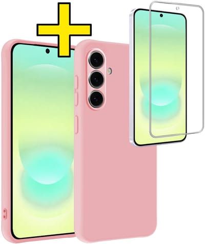 Hoesje - Met Screenprotector - Geschikt voor Samsung Galaxy A37 - Sterk & Shockproof - Back Cover - Siliconen Case - Telefoon Hoes - Telefoonhoesjes - Lichtroze