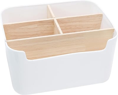 Desktop organizer, 5 vakken, houten tafelorganizer, desktop, stationery, opbergbox, kantoor, bureau, multifunctionele opbergdoos voor pennen, cosmetica, smartphones (wit)
