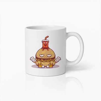 Grappige Hamburger en Frisdrank Cartoon Mok – Gekke Food Lover Koffiebeker