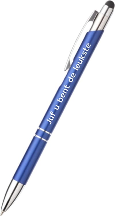 Akyol - de leukste juf pen - blauw - gegraveerd - Juf - lerares - leraar - de leukste juf of meester - leuk cadeau voor de juf of meester om te geven - bedankt cadeau - lerares - juf - met soft touch