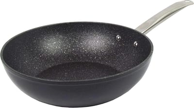 Wokpan Aluminium - Koekenpan - Snel Koken - Vetvrij Braden - 28 cm - Grijs Gemarmerd
