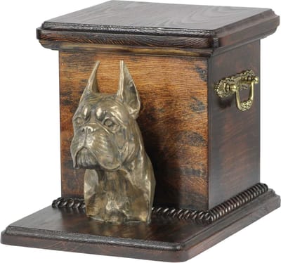 Elegante urn voor hondenas met buste van een Boxer