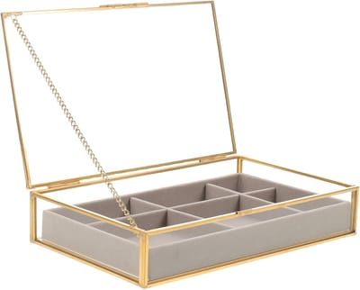 Glazen Sieradendoos - Opbergdoos Organizer - Sieraden Opbergen - Met Vakken - 22 x 13.5 x 4.5 cm - Meerkleurig