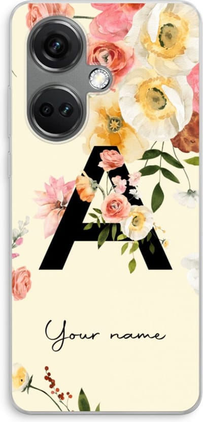 Gepersonaliseerd - Case Company® - Hoesje geschikt voor OnePlus Nord CE 3 hoesje - Flirty Flowers Monogram - Soft Cover Telefoonhoesje - Bescherming aan alle Kanten en Schermrand