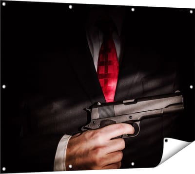 Gards Tuinposter Man van de Maffia met een Pistool Vast - 120x90 cm - Tuindoek - Tuindecoratie - Wanddecoratie buiten - Tuinschilderij