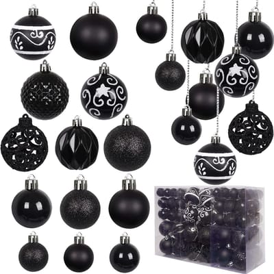 100 Stuks Shatterproof Kerstbal Ornamenten voor Kerstboom Decoratie - Zwarte Hangende Ballen voor Feestdagen en Thuisversiering