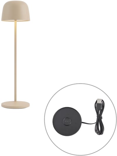 QAZQA raika - Moderne Dimbare LED Draadloze Oplaadbare Tafellamp USB met Dimmer - 1 lichts - H 27 cm - Beige - Woonkamer | Slaapkamer | Keuken