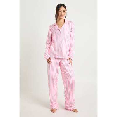 boohoo Dames Tall Snoepstreep Lange Mouw Shirt & Broek 3-Delige Pyjama Set | Roze | Maat: 36