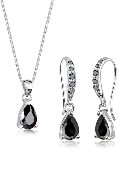 Elli - Sieraden Set - Dames druppel hanger Fonkelend met zirkonia kristallen in 925 sterling zilver - Dames