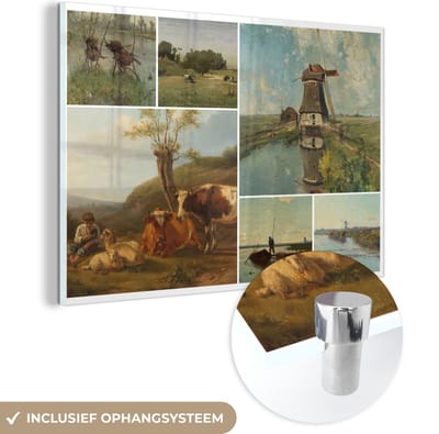 MuchoWow® Glasschilderij 60x40 cm - Schilderij acrylglas - Collage - Nederland - Kunst - Foto op glas - Schilderijen
