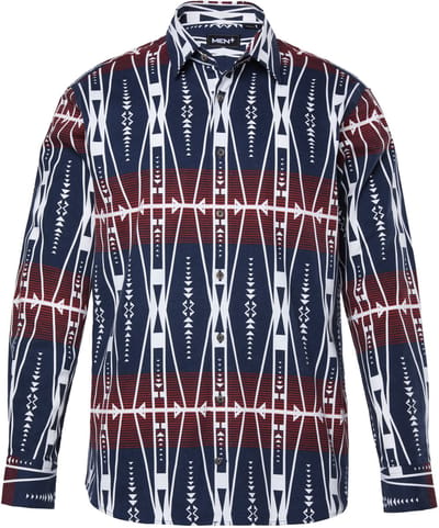 Men Plus - Heren - Flanellen overhemd lange mouw kentkraag comfort fit - Navy blauw - Maat L
