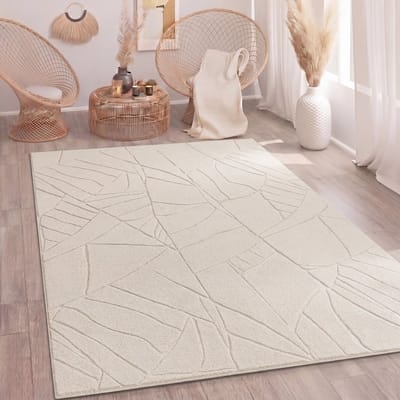 Paco Home Hoogpolig Vloerkleed Woonkamer Shaggy Patroon Scandinavisch Boho Abstract Beige 160x220 cm