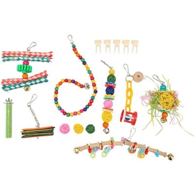 15pcs Balançoire Oiseau Jouet à Mâcher Coloré Résistant aux Morsures Ensemble Jouets Balançoire Perroquet pour Diamant Mandarin Perruche beige