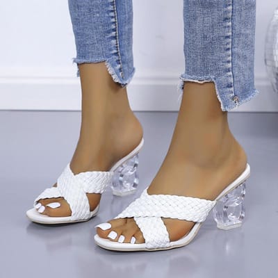 Transparante Vreemde Hoge Hakken Sandalen Dames Zomer Plus Size Weefsel Dames Slippers Mode Geel Open Teen Slides 35 brown