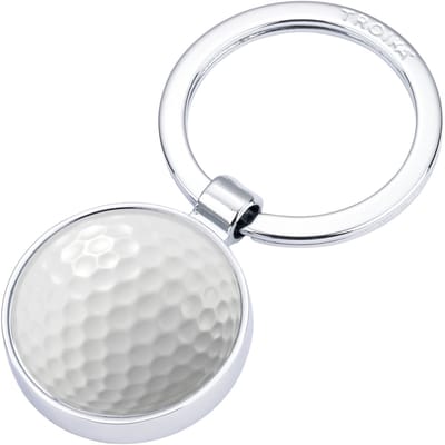 Troika Sleutelhanger, motief: GOLF, rond, gegoten metaal, verchroomd, glanzend, wit/zilverkleurig