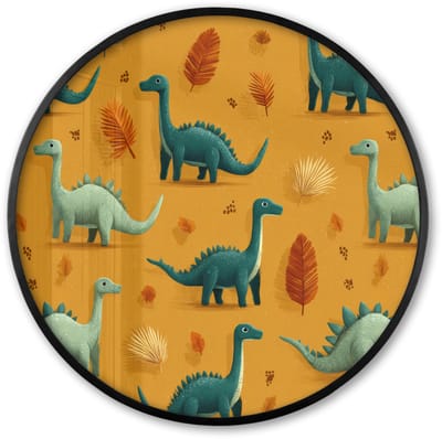 Poster in lijst Rond - Fotolijst 60x60 cm - Posters - Dinosaurussen - Stekels - Herfstbladeren - Bruin - Ronde posterlijst zwart - Decoratie - Wanddecoratie woonkamer - Muurdecoratie slaapkamer
