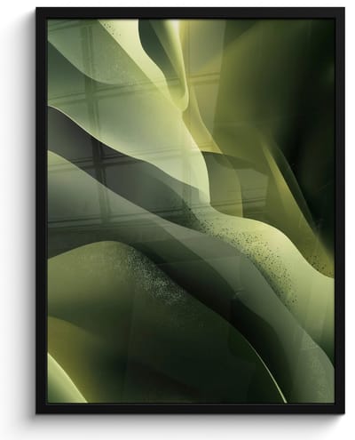 Poster in lijst - Fotolijst 50x70 cm - Posters - Gaming - Golven - Abstract - Heuvels - Groen - Posterlijst zwart - Decoratie - Wanddecoratie woonkamer - Muurdecoratie slaapkamer