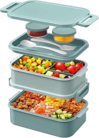 Famanu Lunchbox voor volwassenen, 2130 ml, groot volume, bento box, lekvrij, broodtrommel voor volwassenen, BPA-vrij, voor kantoor, school (groen)
